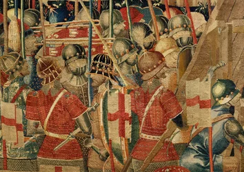 Sognemuseum for gobeliner (Parish Museum of Pastrana Tapestries). flamsk gobelin. Omringning af Asilah (Belejringen af ​​Asilah, De omsingeling van Arzila). Serie Erobringer af kong Alfonso I af Portugal. Tournai.