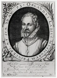 Portræt af Roland de Lassus (1532-94) (gravering) (bw foto)