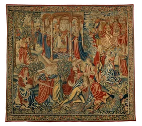 Tapestry, A Moral Allegory of Man or Justice Attacking Man, lavet i Flandern, Belgien, omkring 1500 (uld og silke)