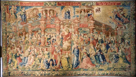 Gobelin, der forestiller Prudence, der ankommer til Court of Divine Wisdom, fra Bruxelles
