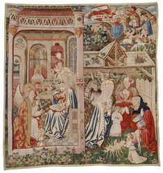 Vægtæppe, der afbilder bebudelsen og fødselaren, Tournai (uld)