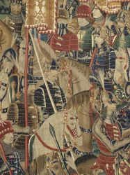 Gobelin, der viser erobringerne af kong Alfonso V af Portugal (Conquistas de Alfonso V de Portugal), Tournai. Detalje. (uld og silke)