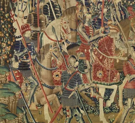 Gobelin, der viser erobringerne af kong Alfonso V af Portugal (Conquistas de Alfonso V de Portugal), Tournai. Detalje. (uld og silke)