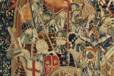 Gobelin, der viser erobringerne af kong Alfonso V af Portugal (Conquistas de Alfonso V de Portugal), Tournai. Detalje. (uld og silke)