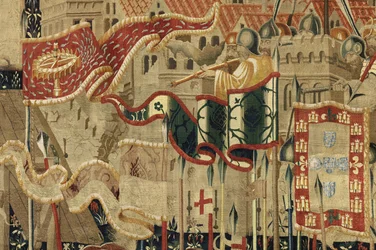 Gobelin, der viser erobringerne af kong Alfonso V af Portugal (Conquistas de Alfonso V de Portugal), Tournai. Detalje. (uld og silke)