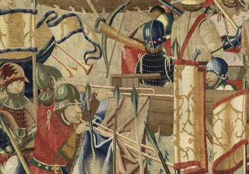 Gobelin, der viser erobringerne af kong Alfonso V af Portugal (Conquistas de Alfonso V de Portugal), Tournai. Detalje. (uld og silke)