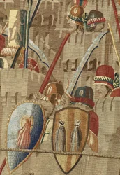 Gobelin, der viser erobringerne af kong Alfonso V af Portugal (Conquistas de Alfonso V de Portugal), Tournai. Detalje. (uld og silke)