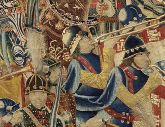 Gobelin, der viser erobringerne af kong Alfonso V af Portugal (Conquistas de Alfonso V de Portugal), Tournai. Detalje. (uld og silke)