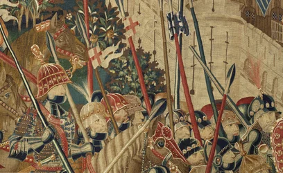 Gobelin, der viser erobringerne af kong Alfonso V af Portugal (Conquistas de Alfonso V de Portugal), Tournai. Detalje. (uld og silke)