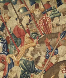 Gobelin, der viser erobringerne af kong Alfonso V af Portugal (Conquistas de Alfonso V de Portugal), Tournai. Detalje. (uld og silke)