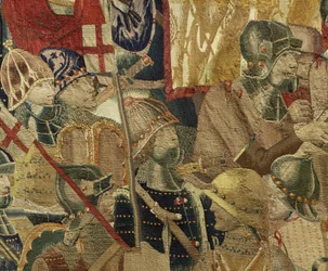 Gobelin, der viser erobringerne af kong Alfonso V af Portugal (Conquistas de Alfonso V de Portugal), Tournai. Detalje. (uld og silke)