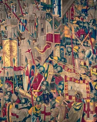 Gobelin, der viser erobringerne af kong Alfonso V af Portugal (Conquistas de Alfonso V de Portugal), Tournai. Detalje. (uld og silke)