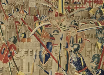 Gobelin, der viser erobringerne af kong Alfonso V af Portugal (Conquistas de Alfonso V de Portugal), Tournai. Detalje. (uld og silke)