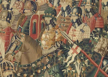 Gobelin, der viser erobringerne af kong Alfonso V af Portugal (Conquistas de Alfonso V de Portugal), Tournai. Detalje. (uld og silke)