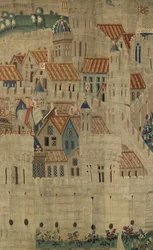Gobelin, der viser erobringerne af kong Alfonso V af Portugal (Conquistas de Alfonso V de Portugal), Tournai. Detalje. (uld og silke)
