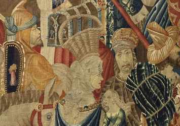 Gobelin, der viser erobringerne af kong Alfonso V af Portugal (Conquistas de Alfonso V de Portugal), Tournai. Detalje. (uld og silke)