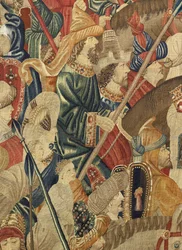 Gobelin, der viser erobringerne af kong Alfonso V af Portugal (Conquistas de Alfonso V de Portugal), Tournai. Detalje. (uld og silke)