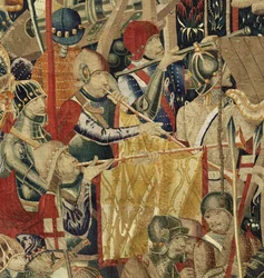 Gobelin, der viser erobringerne af kong Alfonso V af Portugal (Conquistas de Alfonso V de Portugal), Tournai. Detalje. (uld og silke)