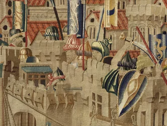 Gobelin, der viser erobringerne af kong Alfonso V af Portugal (Conquistas de Alfonso V de Portugal), Tournai. Detalje. (uld og silke)