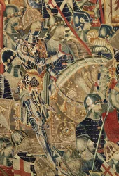 Gobelin, der viser erobringerne af kong Alfonso V af Portugal (Conquistas de Alfonso V de Portugal), Tournai. Detalje. (uld og silke)