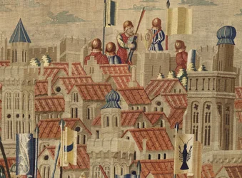 Gobelin, der viser erobringerne af kong Alfonso V af Portugal (Conquistas de Alfonso V de Portugal), Tournai. Detalje. (uld og silke)