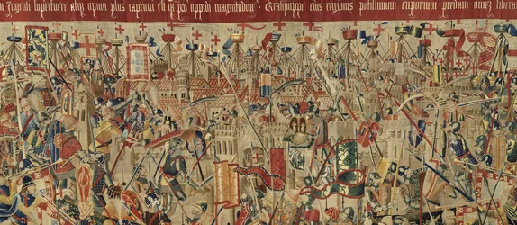 Gobelin, der viser erobringerne af kong Alfonso V af Portugal (Conquistas de Alfonso V de Portugal), Tournai. Detalje. (uld og silke)