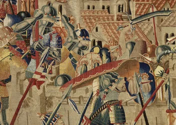 Gobelin, der viser erobringerne af kong Alfonso V af Portugal (Conquistas de Alfonso V de Portugal), Tournai. Detalje. (uld og silke)