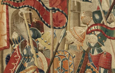 Gobelin, der viser erobringerne af kong Alfonso V af Portugal (Conquistas de Alfonso V de Portugal), Tournai. Detalje. (uld og silke)