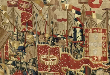 Gobelin, der viser erobringerne af kong Alfonso V af Portugal (Conquistas de Alfonso V de Portugal), Tournai. Detalje. (uld og silke)