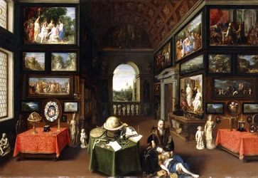 Det indre af et billedgalleri med personifikationer af maleri og tegning, c.1630