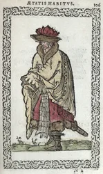 The Moscovite, illustration fra The Habits and Portraits of Almost All Nations and Contemporary Nations af J. Sluperji, udgivet i Antwerpen i 1572 (farvet træsnit)