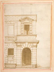 Facaden på Giulio Romanos hus i Rom (pen og blæk på papir)