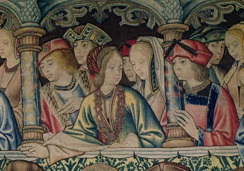 Kvinder ved Davids hof, detalje fra Davids og Batsebas billedtæppe, ca. 1510-15