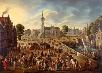 Byudsigt over hovedtorvet i Lier, ca 1620-1625