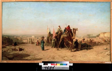 Caravan (Caravan). Maleri af Felix Francois Ziem (1821-1911). Olie på lærred, 79 x 145 cm