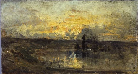 River turn (forside); tre studier (bagside), mellem 1850 og 1860 (olie på træ)