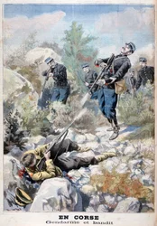 En pistolkamp mellem en bandit og gendarmeriet, Korsika, 1898