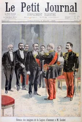 At blive belønnet med medaljen for Æreslegionen af Emile Loubet, Paris, 1899