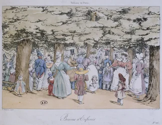 Børn og barnepiger i parken, fra Tableau de Paris-serien, graveret af C. Motte, 1827