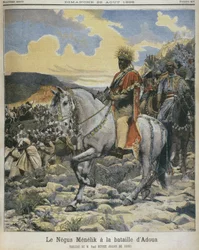 Black of Ethiopia, Menelik II (1844-1913) ved slaget ved Adowa, illustration fra 
