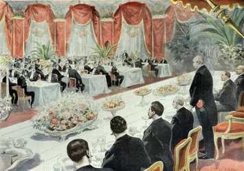 Middag givet til Felix Faure af repræsentanter for handel og industri i 1897 (Kobberstik)