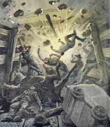 En gassprængning, illustration fra det illustrerede supplement til Le Petit Journal, 2. april, 1892
