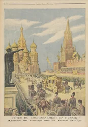 Festligheder ved zar Nikolaj 2.s (1894-1917) kroning: kortegens ankomst til Den Røde Plads, fra »Le Petit Journal«, 31. maj 1896