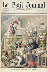 Titelside, der viser et rabalder i Deputerethuset, illustration fra det illustrerede supplement til Le Petit Journal, 10. juli, 1898