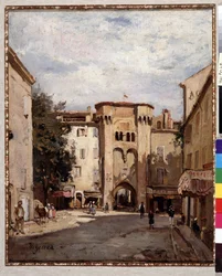 Befæstet dør af Cavaillon i Vaucluse-maleriet af Fortune Viguier (1841-1916) Dim. 39,5x32 cm Obligatorisk omtale: Samlingsstiftelsen hilsen Provence, Marseille