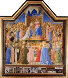 Jomfruens kroning, ca. 1430-32. Maleri af Guido di Pietro, også Fra Giovanni da Fiesole, kendt som Fra Angelico eller Il Beato (1387-1455), det 15. århundrede, 2,09 x 2,06 m, Paris, Musée du Louvre