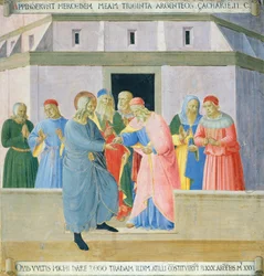 Indsæt, der forestiller Judas, der modtager belønningen, panel fra Armadio degli Argenti (sølvkiste) med Jesu liv
