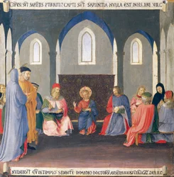 Indsæt, der skildrer striden med lægerne i templet, panel fra Armadio degli Argenti (sølvkiste) med Jesu liv