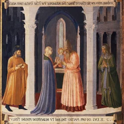Kristi liv: præsentationen af Jesus ved templet, Armadio degli Argenti. (Tempera på træ