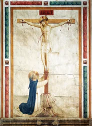 St. Dominic, der tilbeder krucifikset af Giovanni da Fiesole, kendt som Fra Angelico (ca. 1400-1455), fresko, korridoren i Sankt Markusklosteret, Firenze